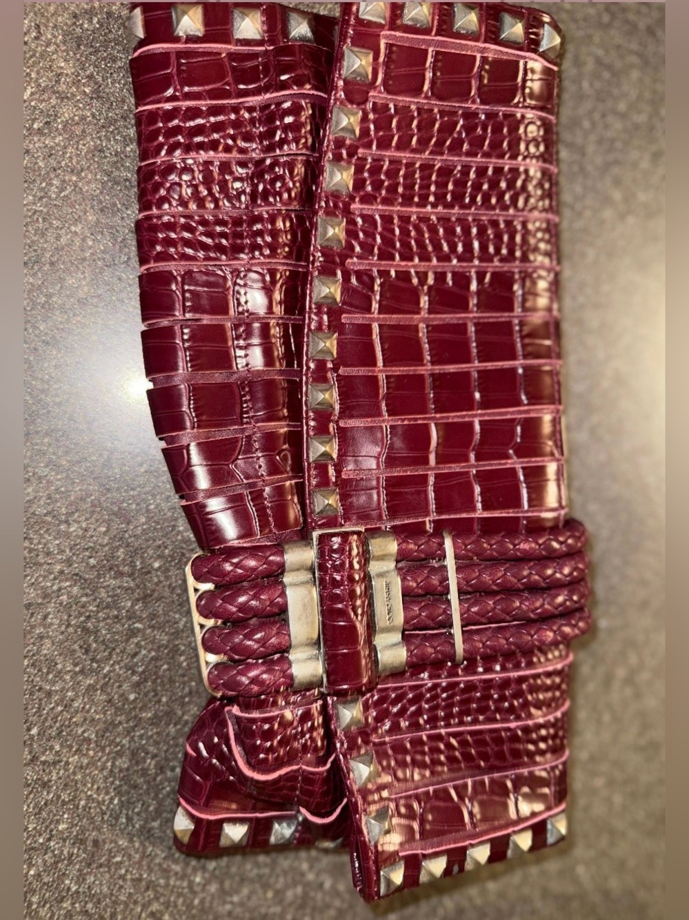 Jimmy Choo Croc-Embossed Burgundy Shoulder Bag with Gold Lining